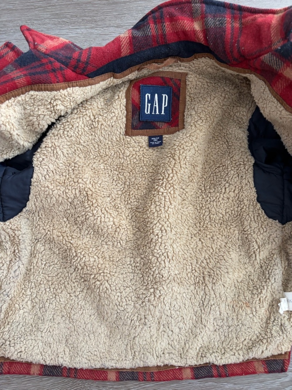 Vintage GAP Red Plaid buffalo plaid wool blend Sherpa-Lined Jacket - Picture 2 of 6